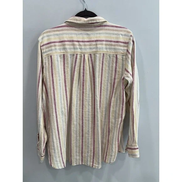 GAP Linen Blend Striped Button Up Shirt Women's Large Long Sleeve Casual - Picture 6 of 11